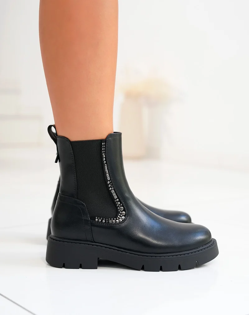 Bottines femme noires Chelsea avec détail clous anthracite