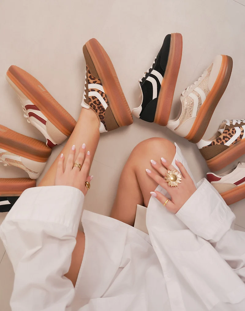 Baskets femme marron et léopard en suédine avec semelle plateforme tendance