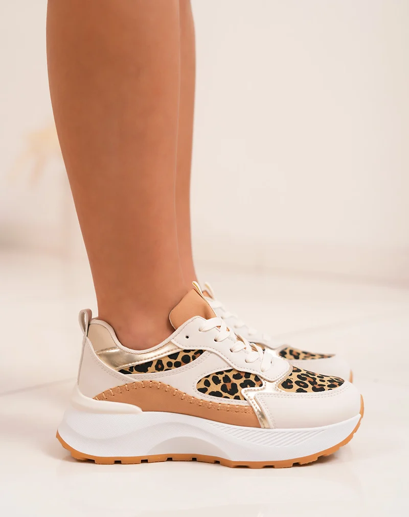 Baskets femme blanches tendance à imprimé léopard et plateforme épaisse