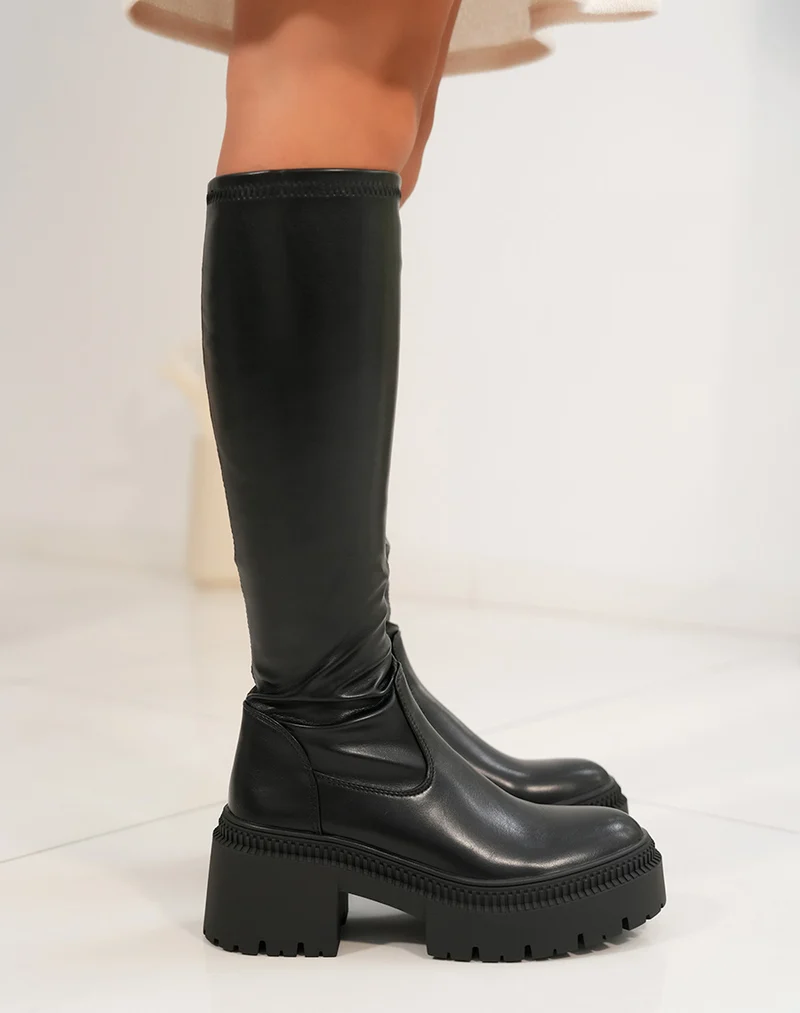 Bottes femme noires effet chaussette avec semelle crantée et talon de 6 cm