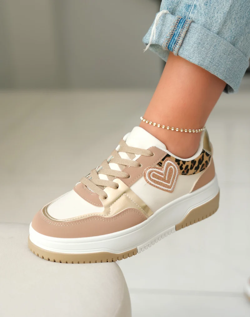 Baskets Basses Femme Beiges avec Détails Léopard