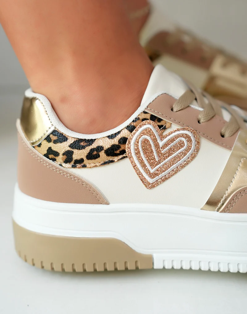 Baskets Basses Femme Beiges avec Détails Léopard