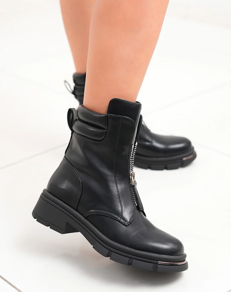 Bottines femme noires fourrées à zip argenté