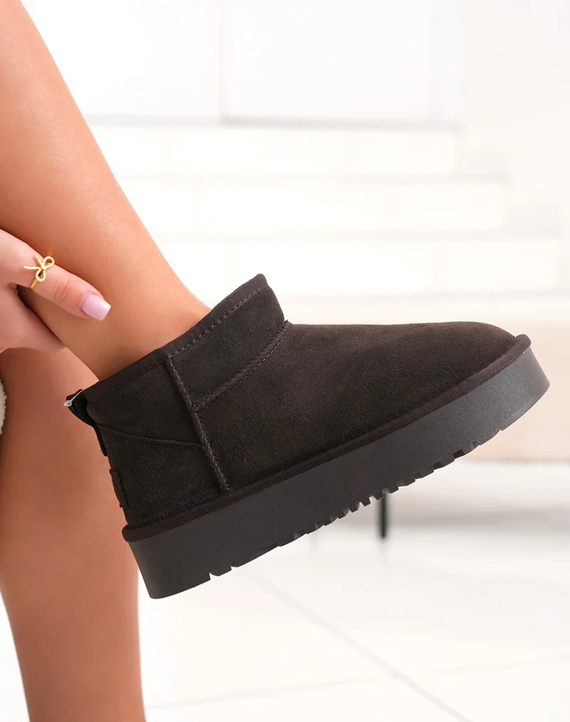 Bottines femme basses en cuir marron fourrées avec plateforme