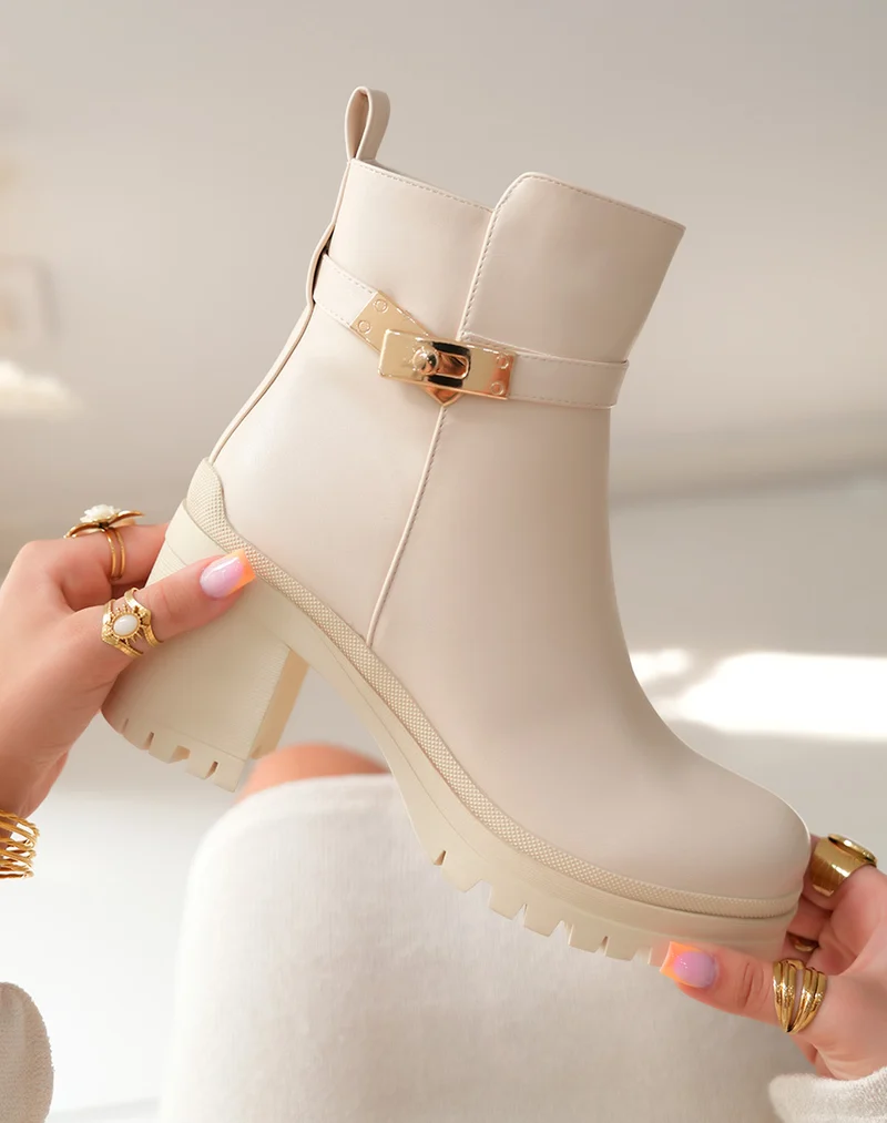 Bottines Femme Beiges à Talon Haut