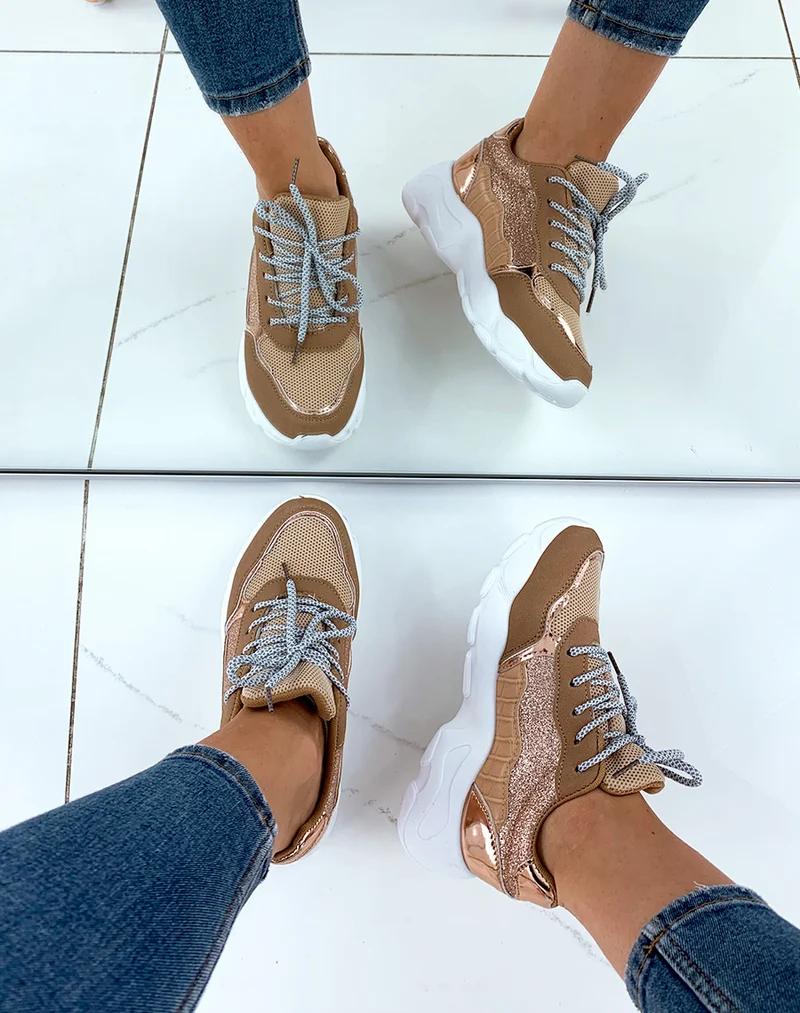 Baskets kaki cuivre bi-matière