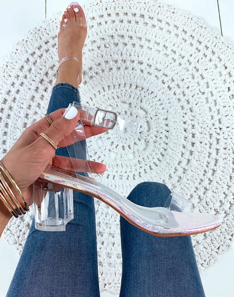 Sandales sirène à talons blocs et brides transparentes
