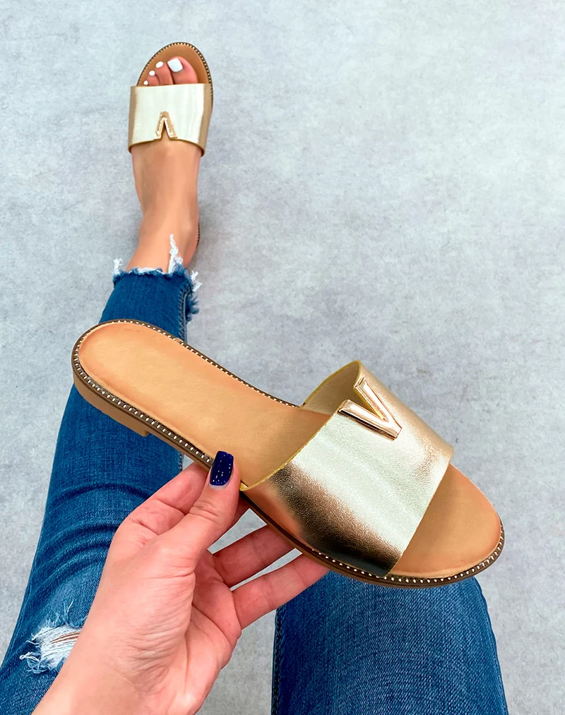 Mules dorée en suédine à détail dorée pour femme