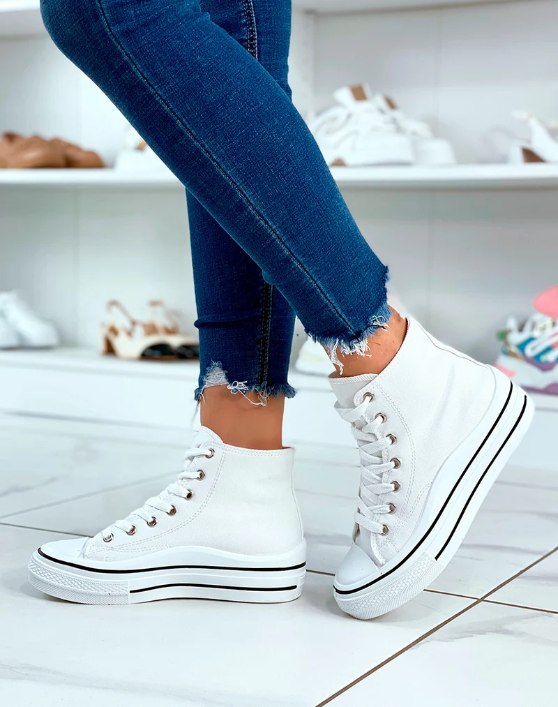 Baskets blanche montantes à lacets avec plateforme pour femme