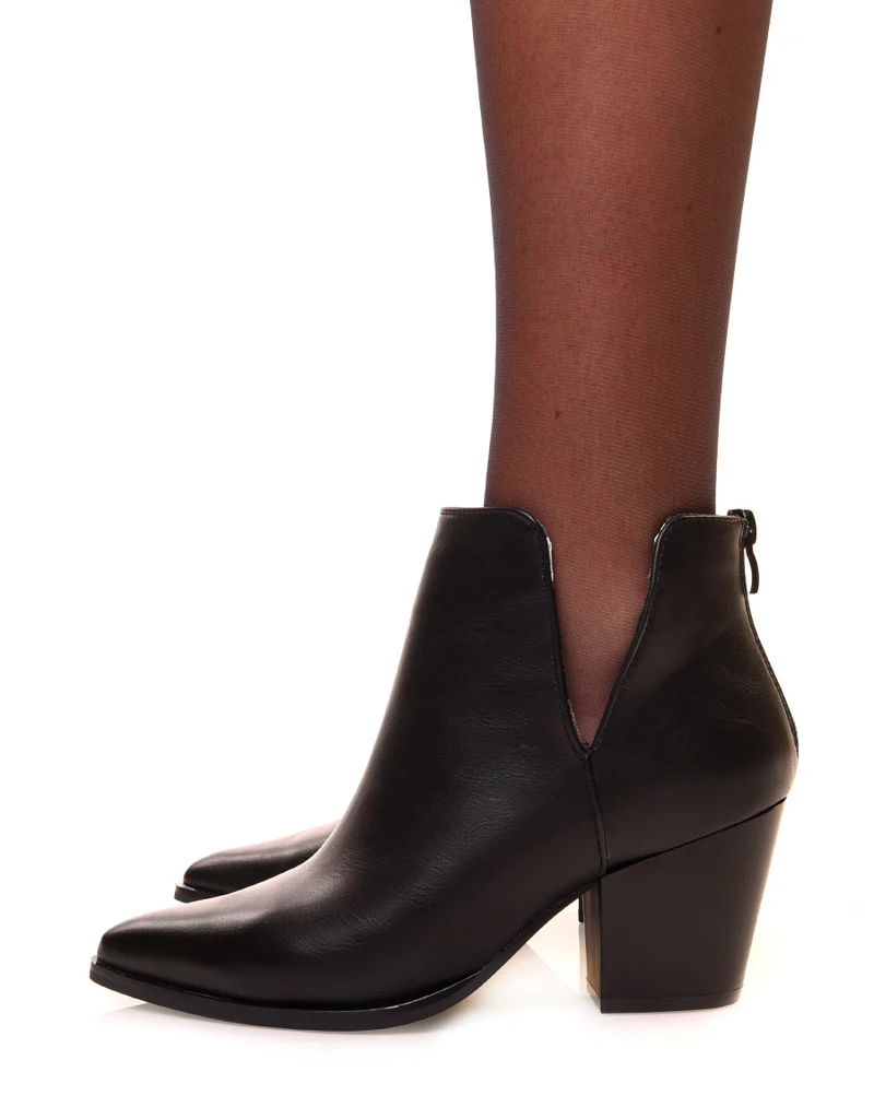Bottines noires à talon biseauté et ajourées