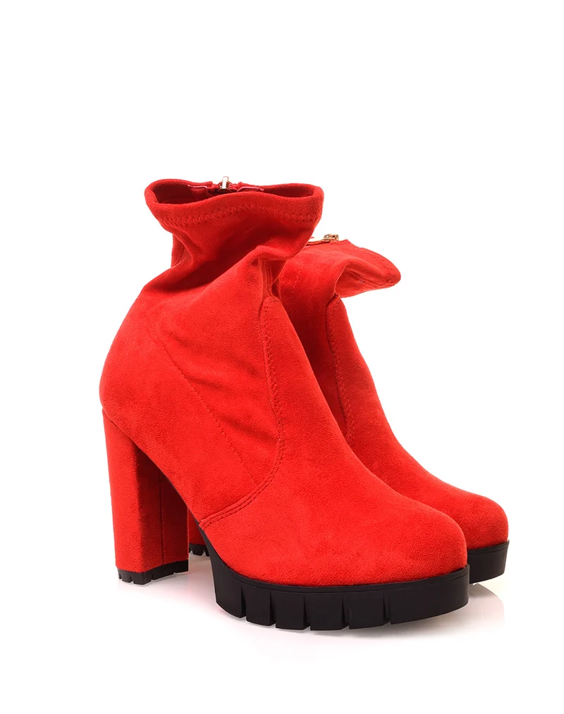 Bottines rouges à talon en suédine à plateforme épaisse