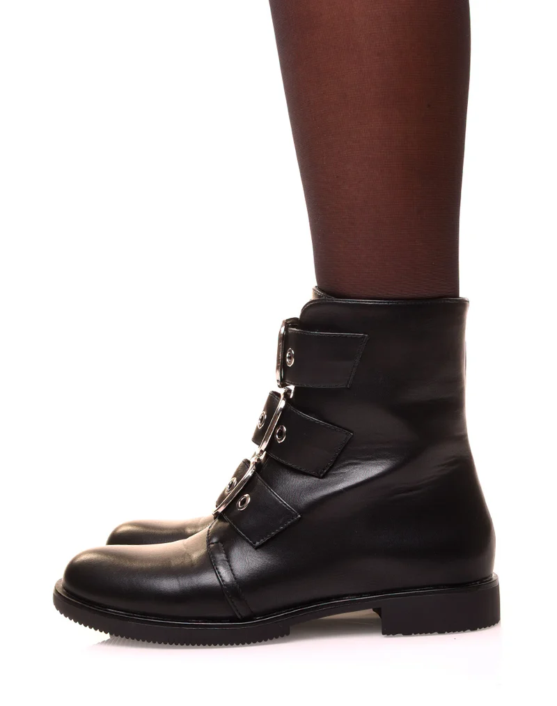 Bottines montantes noires à multiples lanières