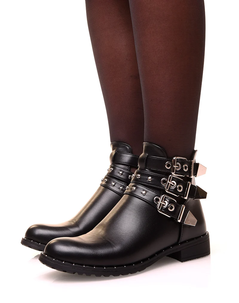 Bottines noires ajourés à sangles dorés
