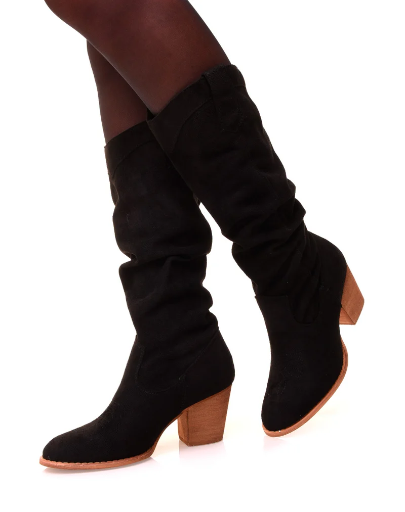 Bottes noires à talons en suédine