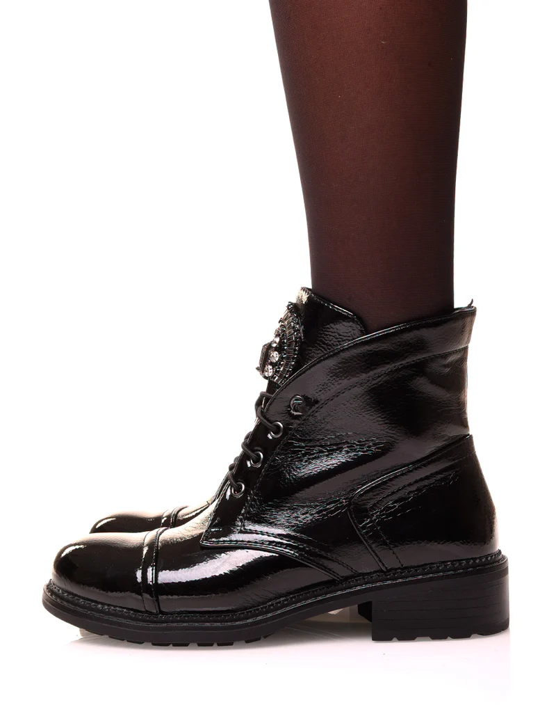 Bottines noire vernis à strass