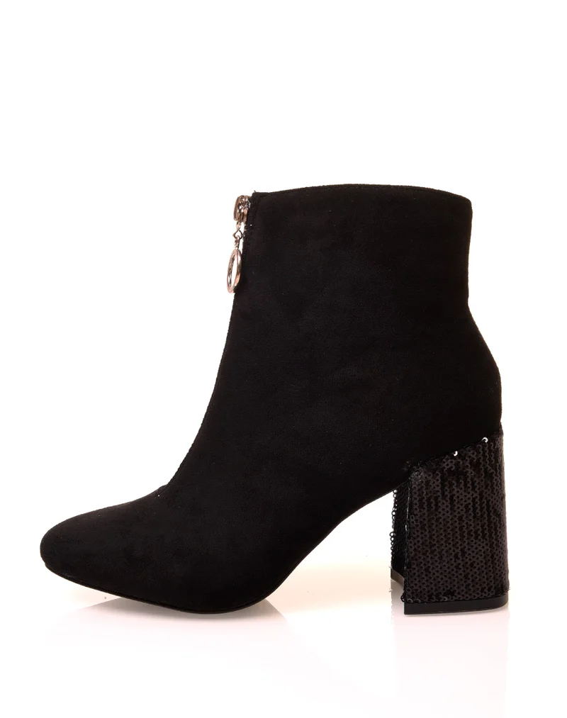 Bottines noires en suédine à talons pailletés