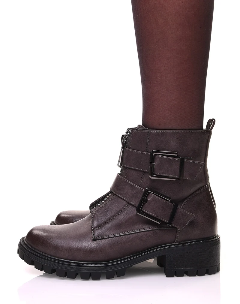 Bottines montantes grises à fermetures éclaires