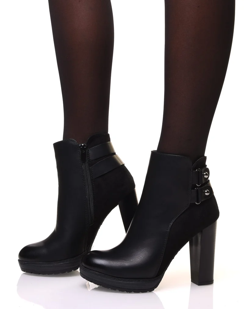 Bottines noires à talons haut bi-matière