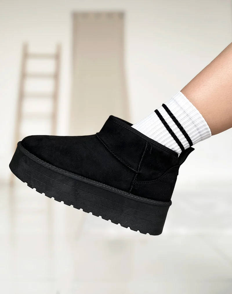 Bottines en suédine noire basses fourrées