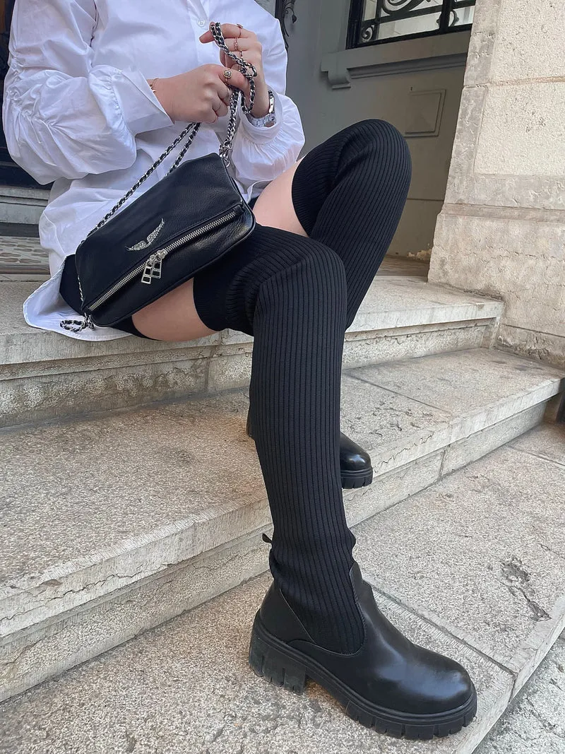 Cuissardes noires effet chaussette style chelsea