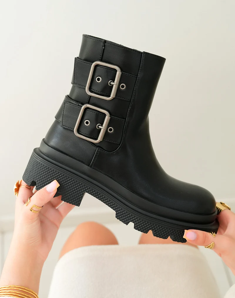 Bottines Femme Noires à Semelle Crantée et Boucles Réglables