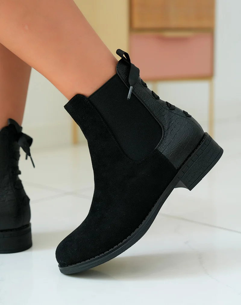 Bottines Basses Noires avec Noeud pour Femme