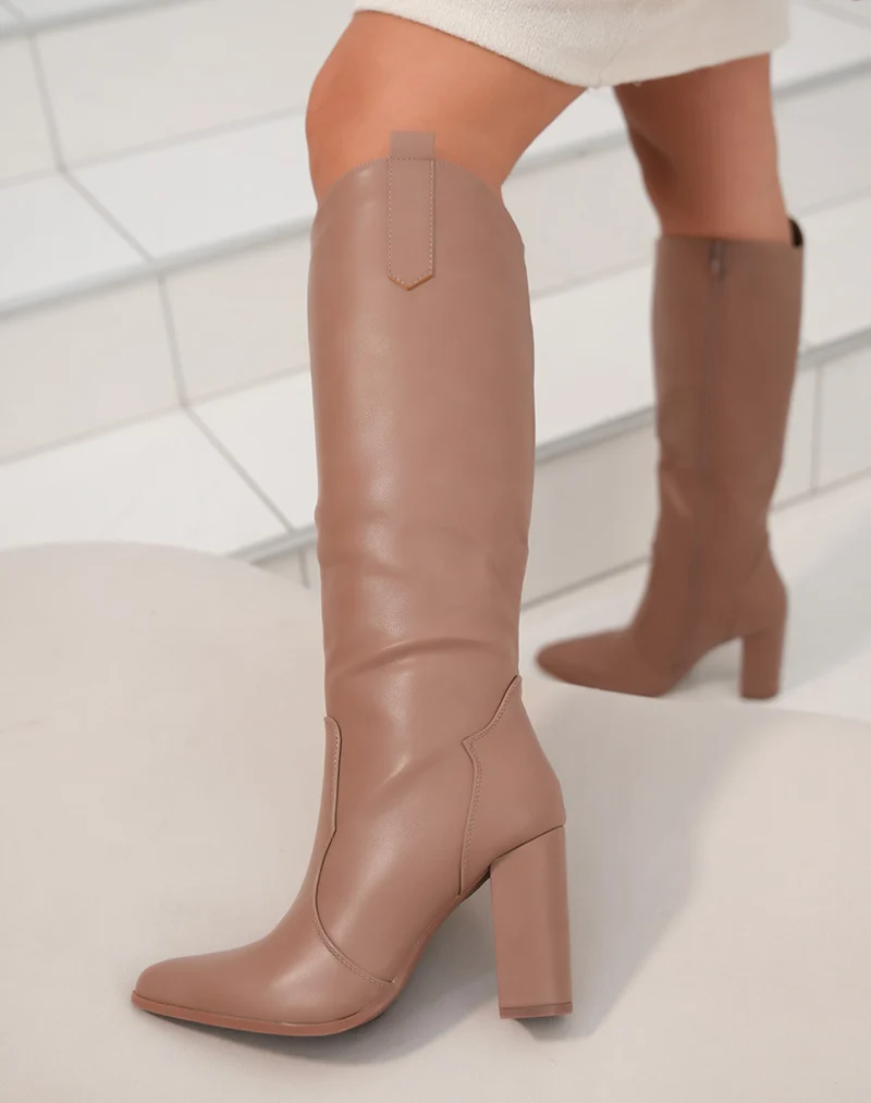 Santiags Modernes : Bottes Beiges Foncées Pour Femme