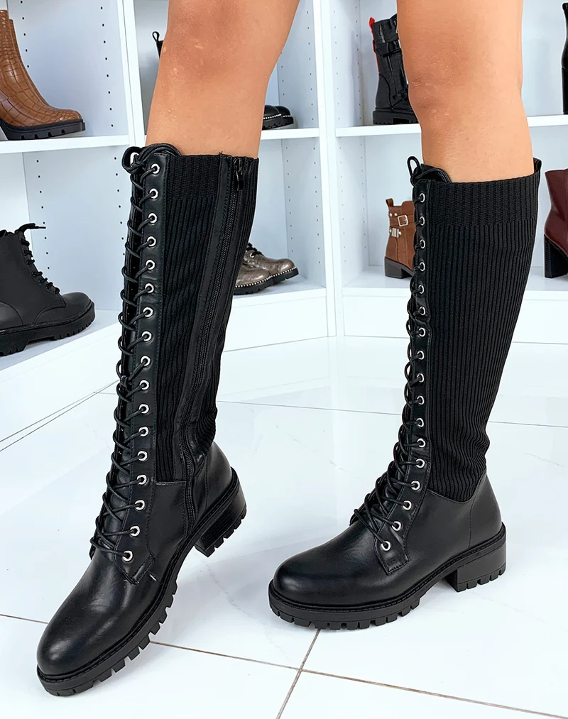 Bottes hautes noires bi-matières