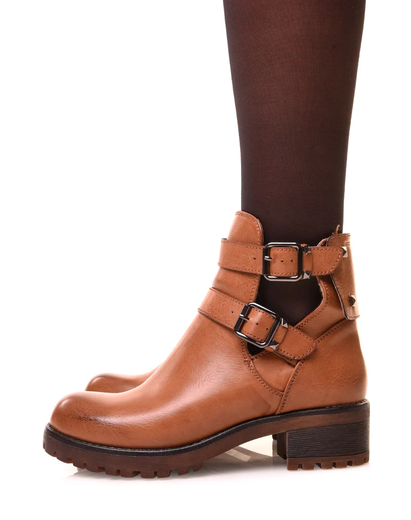 Bottines camelles ajourées à sangles