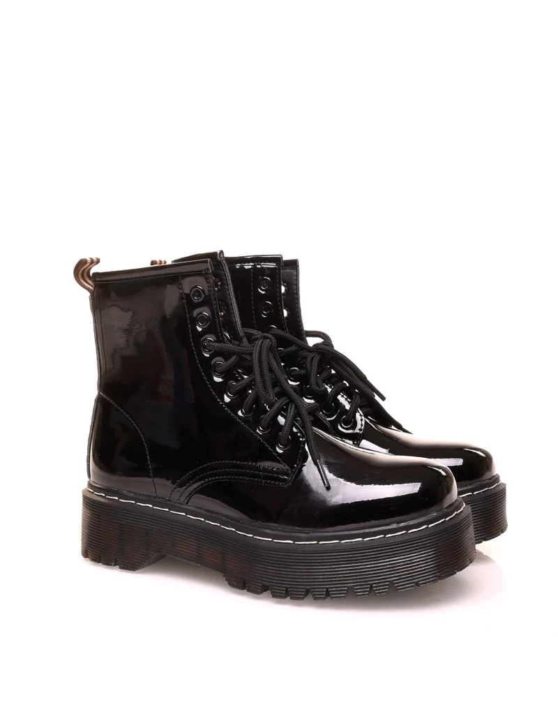 Bottine noire vernis à plateforme
