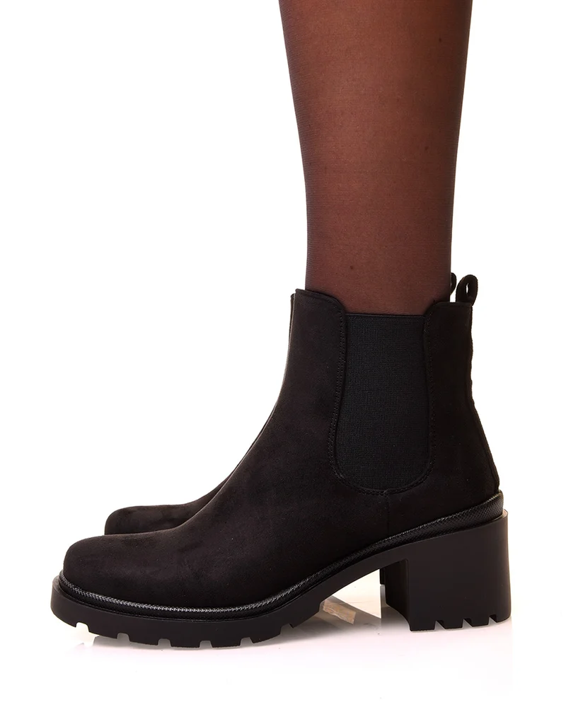 Chelsea boot noires en suédine à semelle crantée