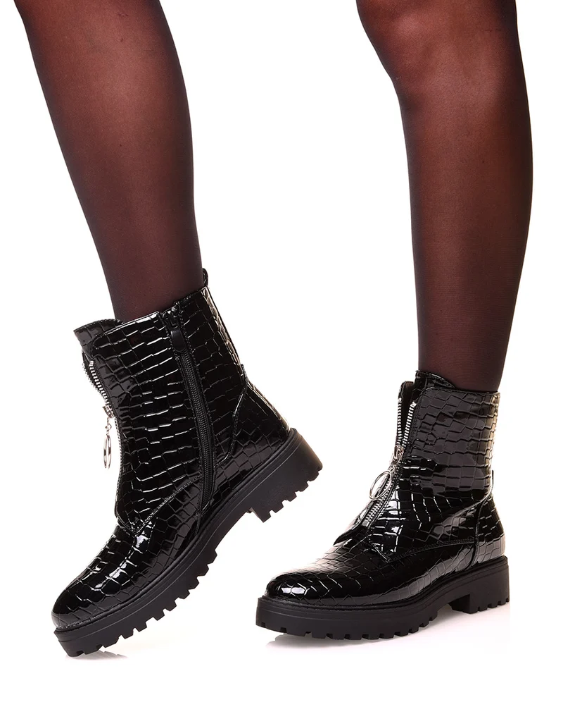 Boots vernis noir à effet croco