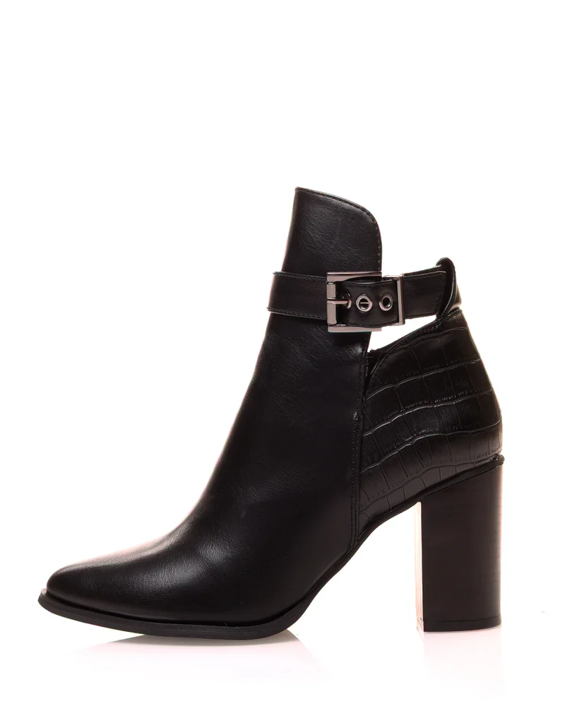 Bottines noires à talons et à bouts pointus bi-matières