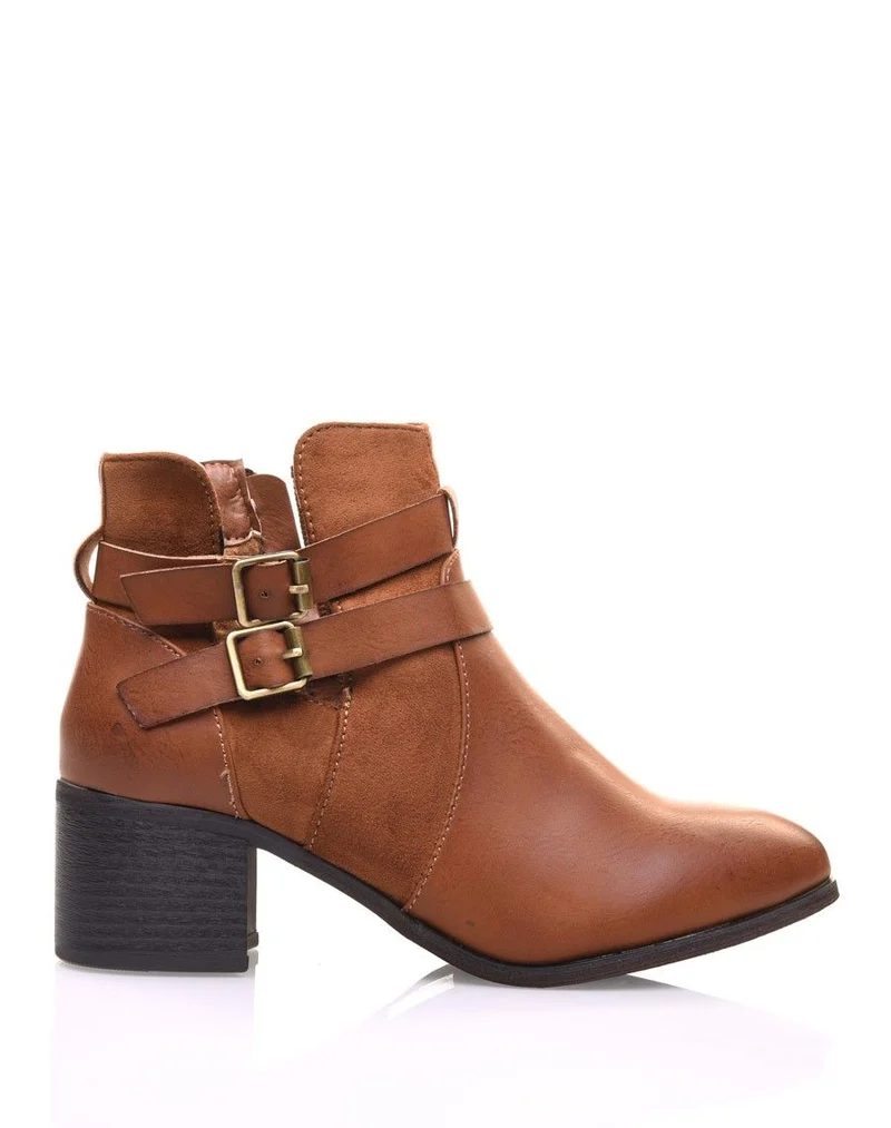Bottines ajourées camel à talon moyen
