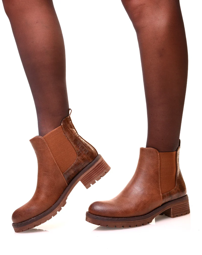 Chelsea boots camel avec élastique bi-matières