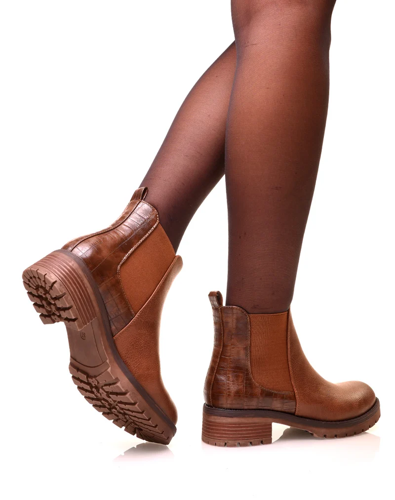 Chelsea boots camel avec élastique bi-matières