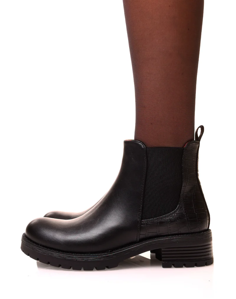 Chelsea boots noires avec élastique bi-matières