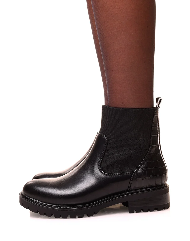 Bottines noires bi-matières à effet chaussette