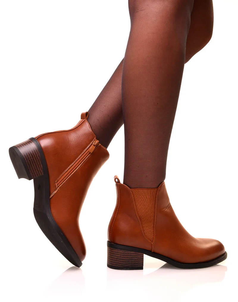 Bottines camel bi-matières à semelles crantées