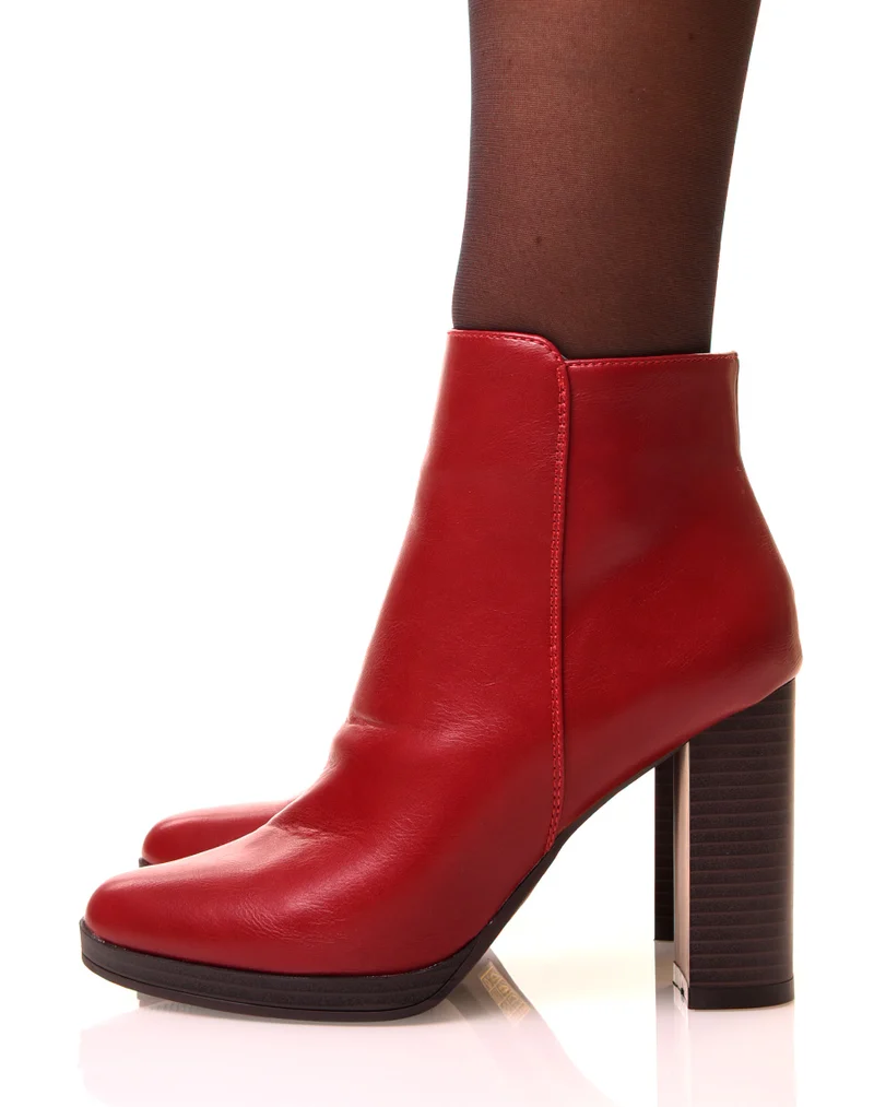 Bottines à talons carrés bordeaux