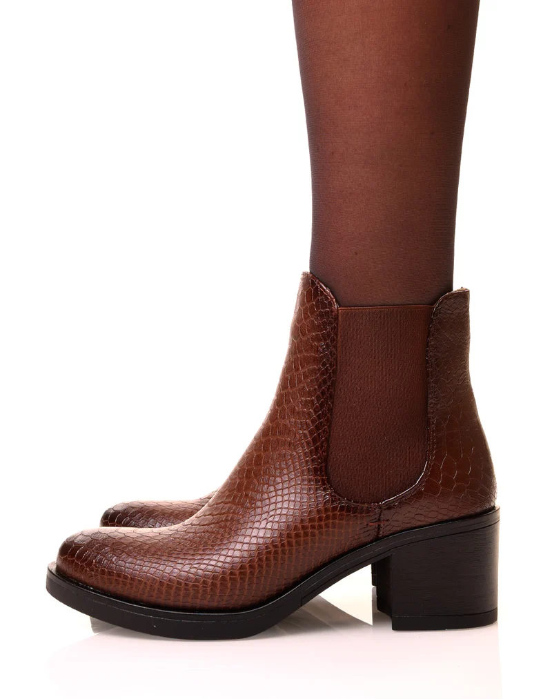 Bottines marrons effet croco