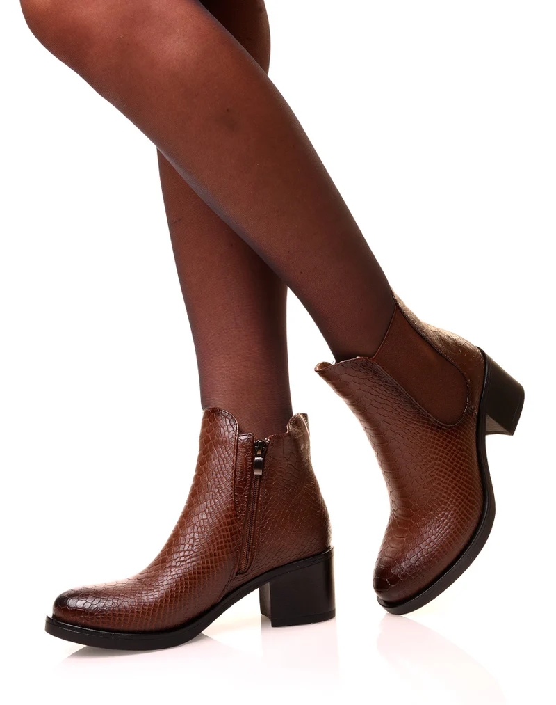 Bottines marrons effet croco