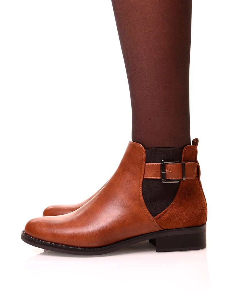 Bottines camel bi-matières