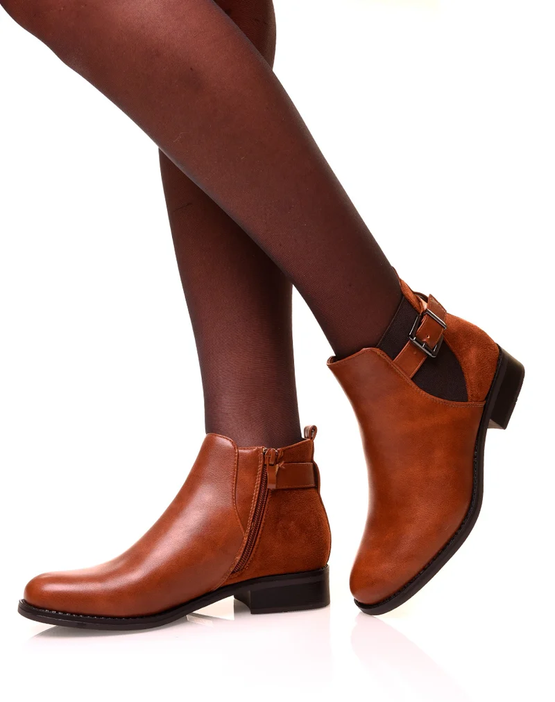 Bottines camel bi-matières