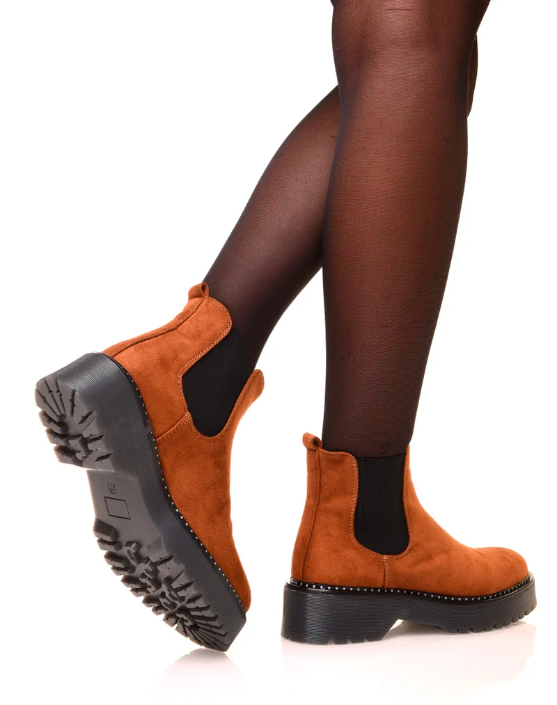 Chelsea boots camelles en suédine