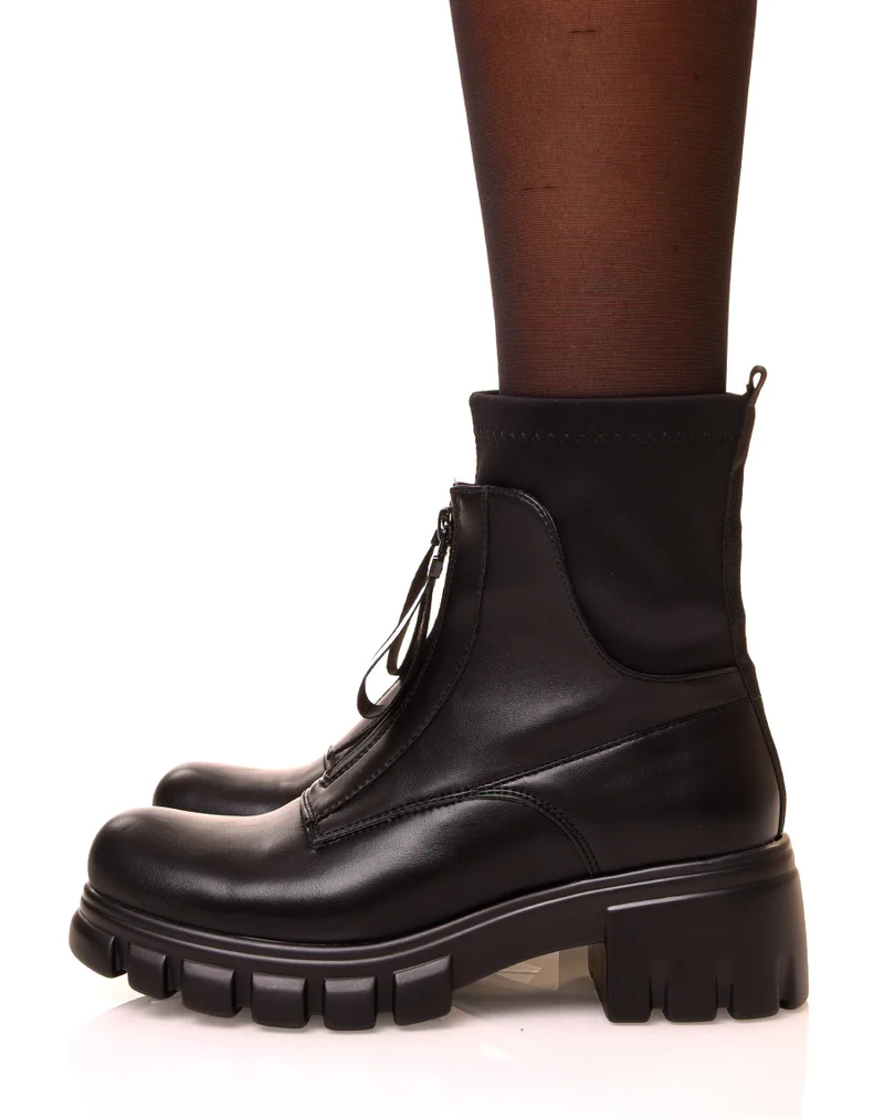 Bottines noires à zip effet chaussette