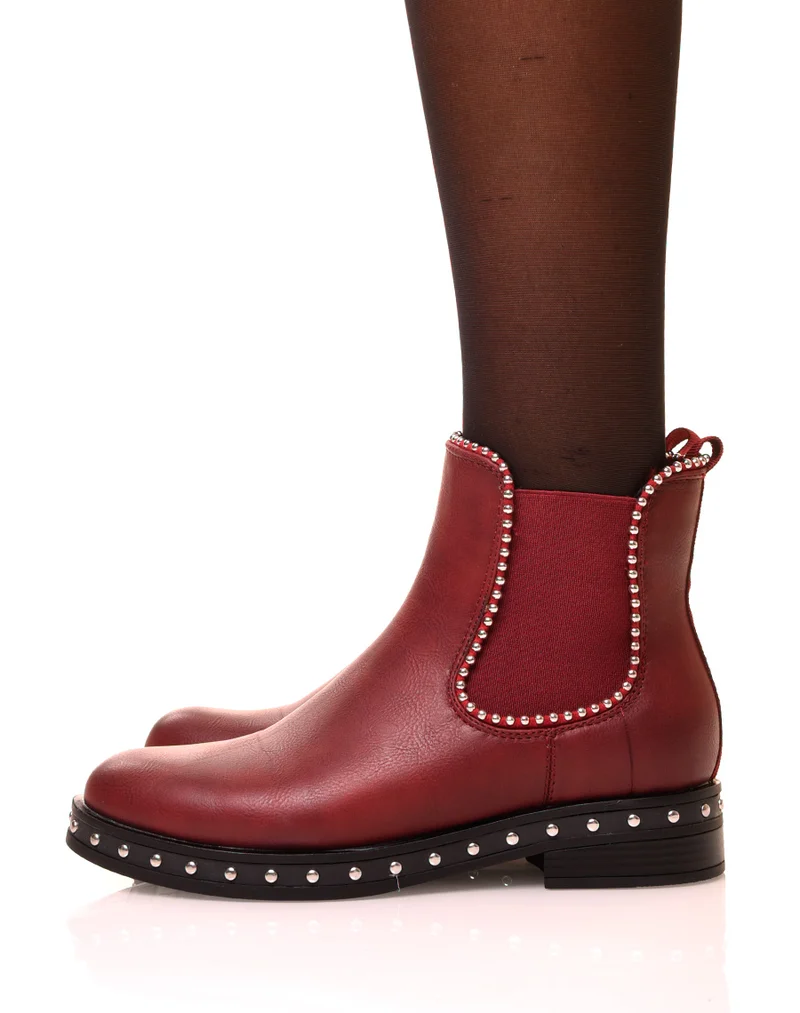 Chelsea boots bordeaux à détails perles