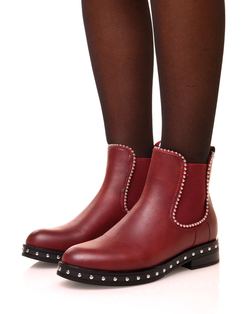 Chelsea boots bordeaux à détails perles