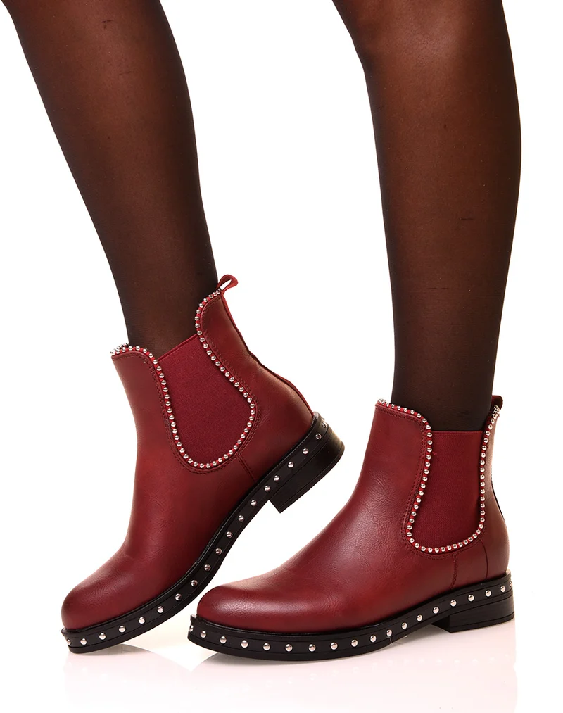 Chelsea boots bordeaux à détails perles