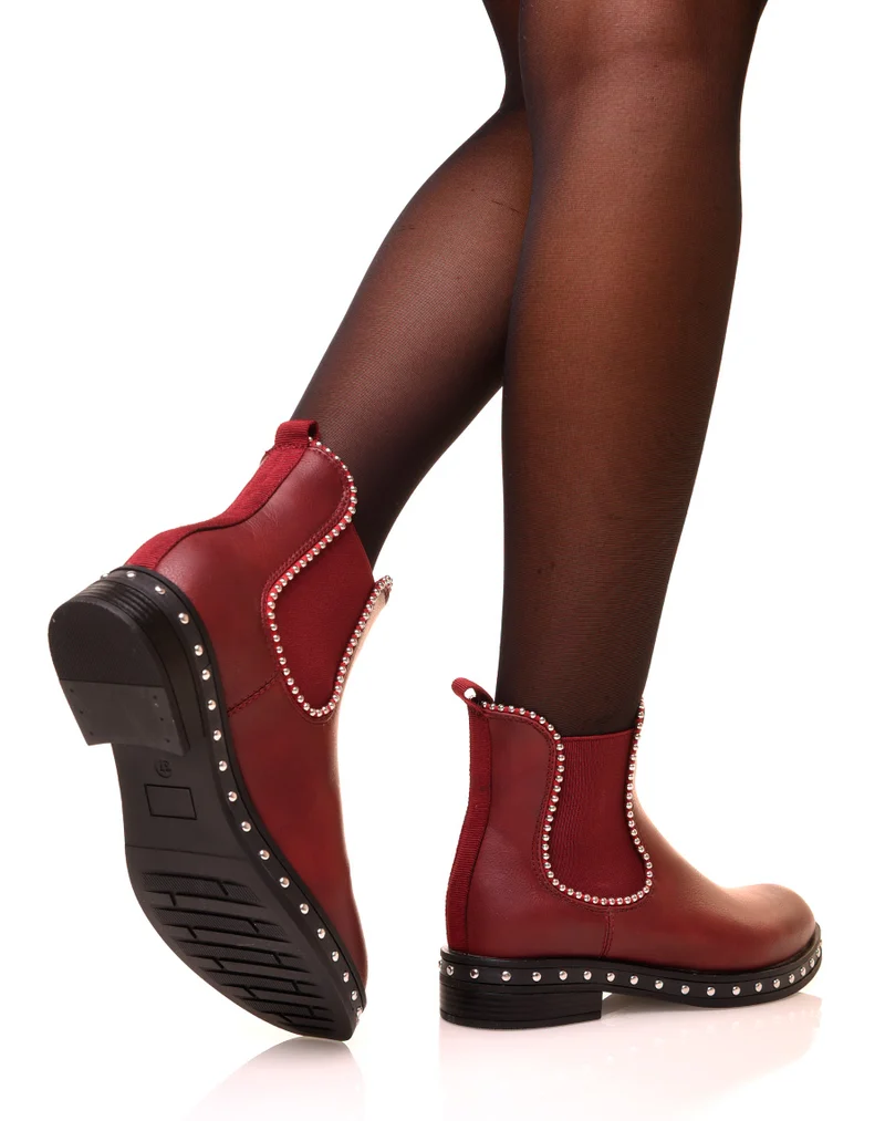Chelsea boots bordeaux à détails perles